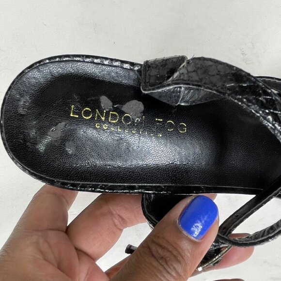 London Fog Elaina Black and Gold Strappy Mid Chunky Heel Size 11 Event Summer - Picture 6 of 7